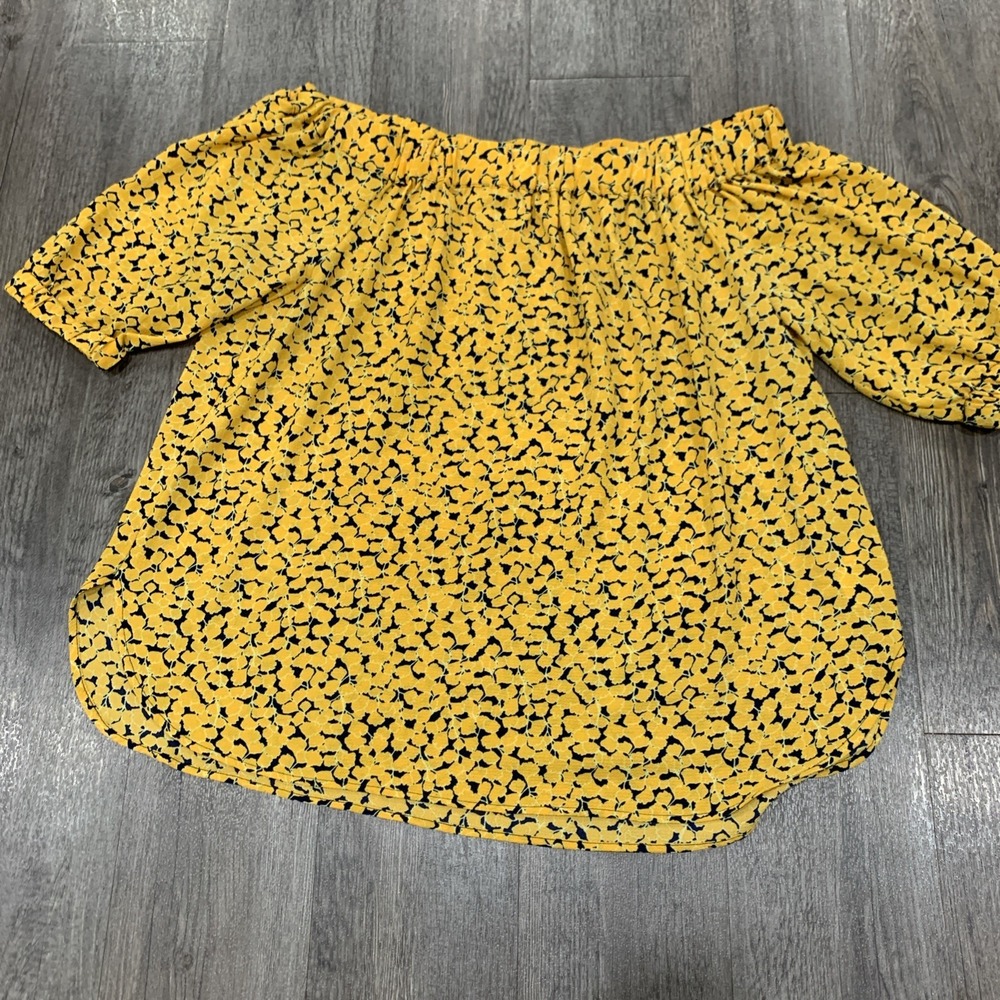 Michael Kors Yellow Floral Off Shoulder Blouse Tie Cuff Women Size OX